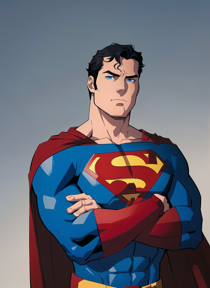 3978528890-4057962403-jim lee, 1boy, superman abs, bara, black hair, blue bodysuit, blue eyes, bodysuit, cape, closed mouth, crossed arms, large pecto.png